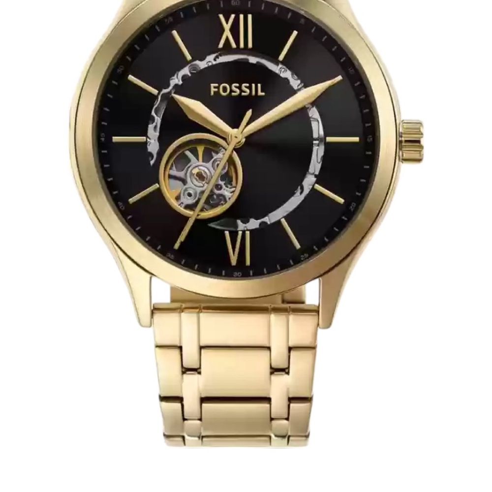 BNWT Fossil Men's Fenmore Automatic Gold-Tone with black face Watch BQ2469